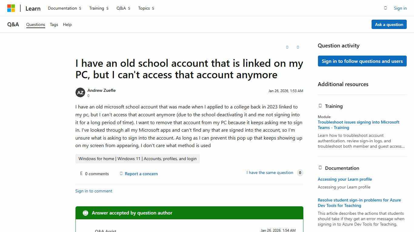 I have an old school account that is linked on my PC, but I can't access that account anymore - Microsoft Q&A